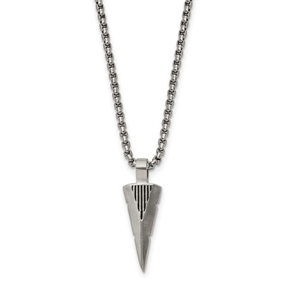 Women's Stainless Steel Brushed Small Arrowhead Necklace, 22 Inch